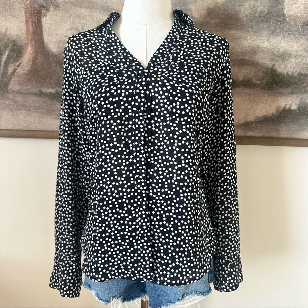 Express Black and White Polka Dot Button-Down Shirt